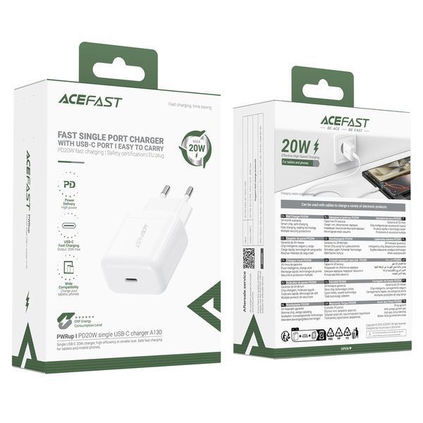 Мережевий зарядний пристрій ACEFAST A130 PD20W single USB-C charger White 346986189 фото