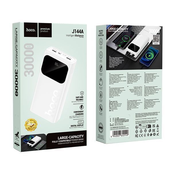 Зовнішній акумулятор HOCO J144A Hymn power bank(30000mAh) White 287635592 фото