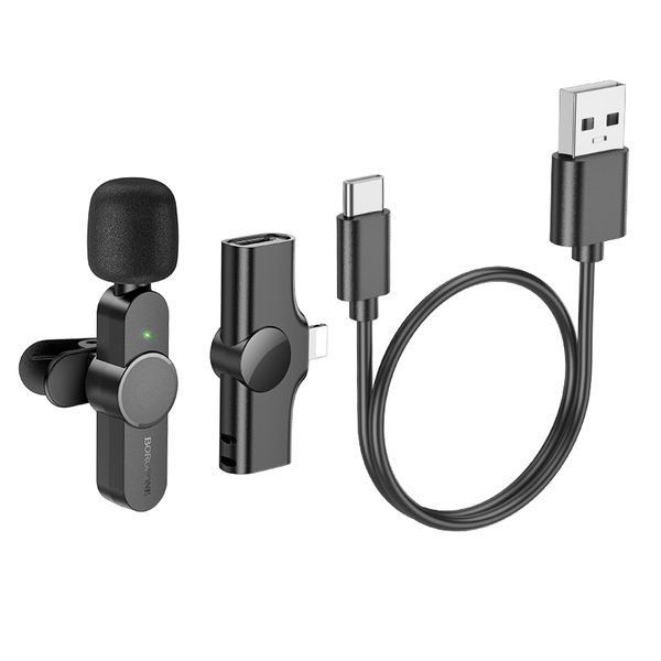 Бездротова мікрофонна система BOROFONE BFK12 Trophy lavalier (Lightning) Black 104942762 фото