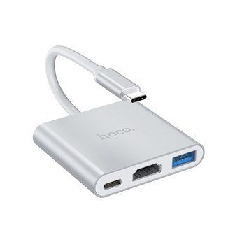 USB-хаб HOCO HB14 Easy use Type-C adapter(Type-C to USB3.0+HDMI+PD) Silver 135327980 фото