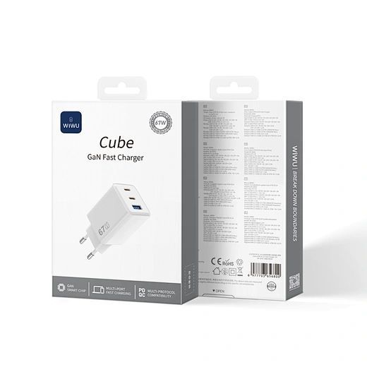 Мережевий зарядний пристрій WIWU Cube 67W 2C+A GaN Fast Charger Wi-G026 EU White 724331606 фото