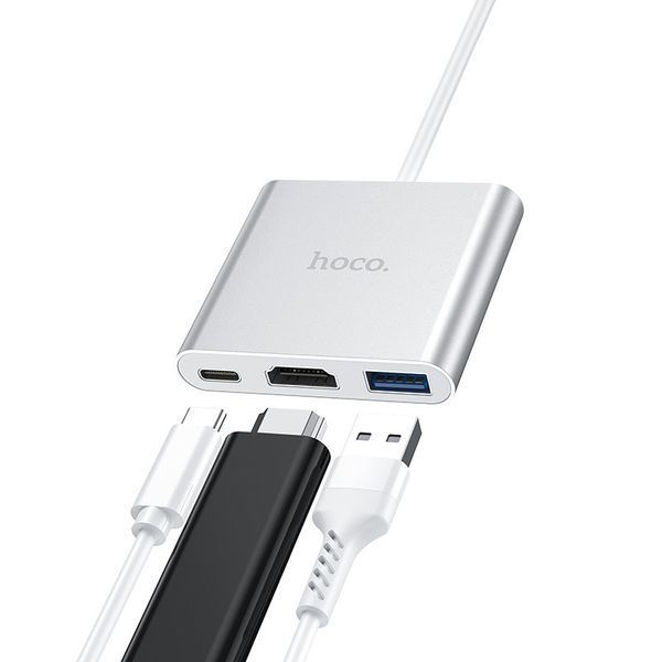 USB-хаб HOCO HB14 Easy use Type-C adapter(Type-C to USB3.0+HDMI+PD) Silver 135327980 фото