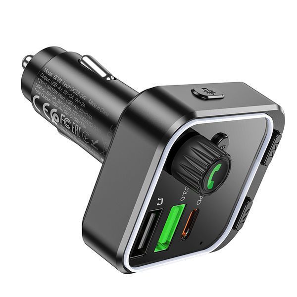 АЗП з FM-модулятором BOROFONE BC53 Highway PD20W+QC3.0 car BT FM transmitter 18W Black 148594783 фото