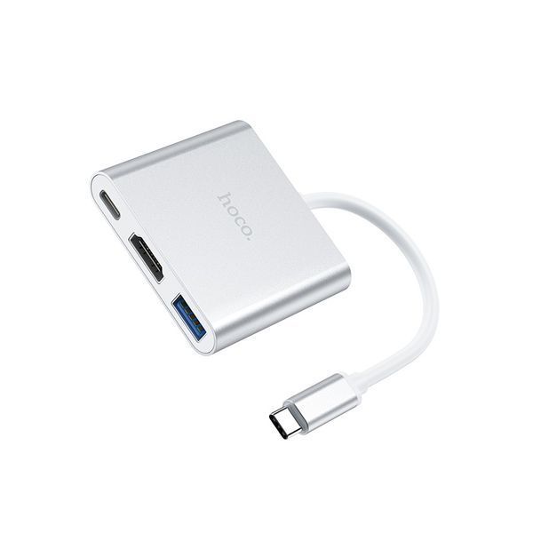 USB-хаб HOCO HB14 Easy use Type-C adapter(Type-C to USB3.0+HDMI+PD) Silver 135327980 фото