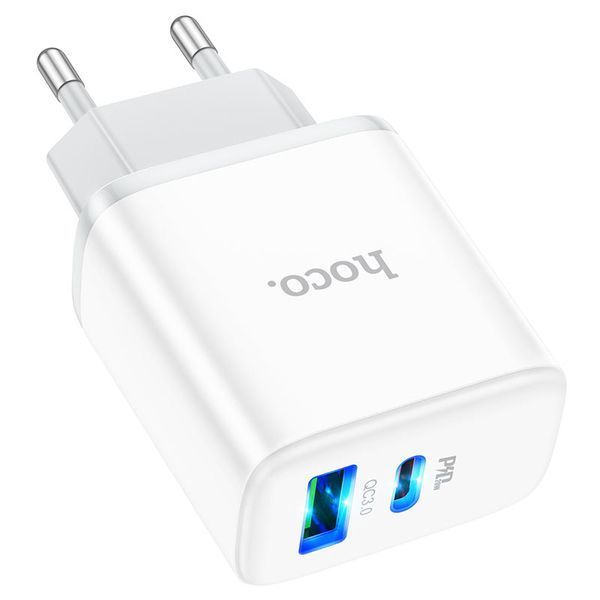 Мережевий зарядний пристрій HOCO C105A Stage dual port PD20W+QC3.0 charger White 889952096 фото