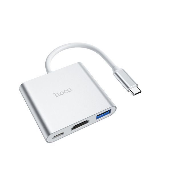 USB-хаб HOCO HB14 Easy use Type-C adapter(Type-C to USB3.0+HDMI+PD) Silver 135327980 фото