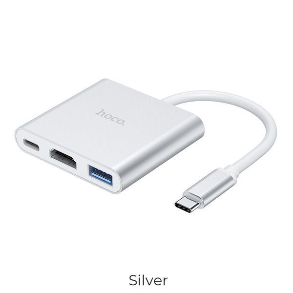 USB-хаб HOCO HB14 Easy use Type-C adapter(Type-C to USB3.0+HDMI+PD) Silver 135327980 фото