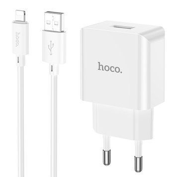 Мережевий зарядний пристрій з кабелем HOCO C106A Leisure single port charger set(iP) 10.5W White 299065370 фото