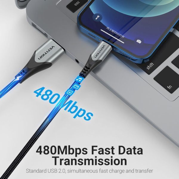 Кабель Vention USB 2.0 A to Lightning Cable 2M Gray Aluminum Alloy Type (LABHH) 723661308 фото