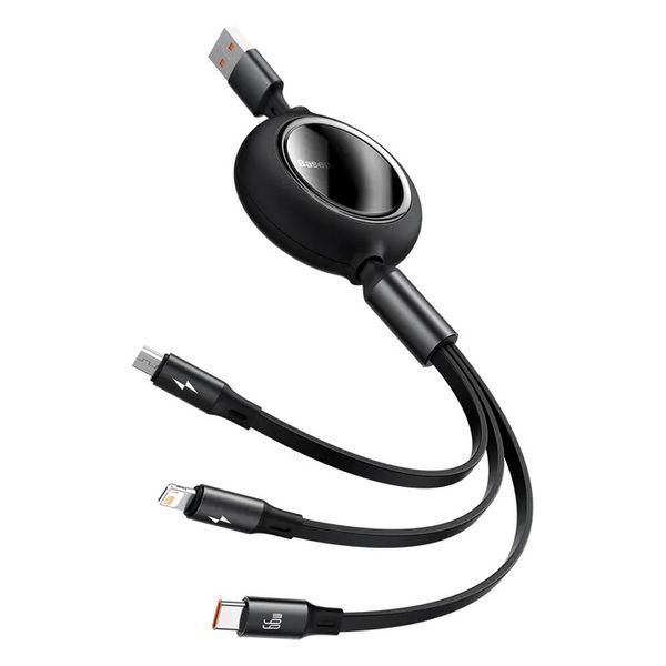 Кабель Baseus Bright Mirror 2 Series Retractable 3-in-1 Fast Charging Data Cable USB to M+L+C 66W 1.1m Purple 150769350 фото