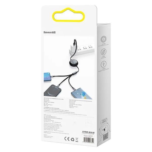 Кабель Baseus Bright Mirror 2 Series Retractable 3-in-1 Fast Charging Data Cable USB to M+L+C 66W 1.1m Purple 150769350 фото