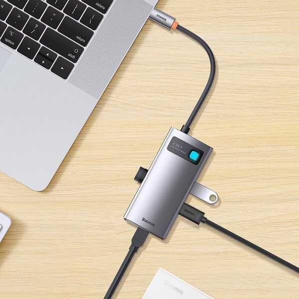 USB-хаб Baseus Metal Gleam Series 4-in-1 Multifunctional Type-C HUB Docking Station Gray （Type-C to USB3.0*3+RJ45*1） 104832837 фото