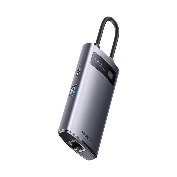 USB-хаб Baseus Metal Gleam Series 4-in-1 Multifunctional Type-C HUB Docking Station Gray （Type-C to USB3.0*3+RJ45*1） 104832837 фото