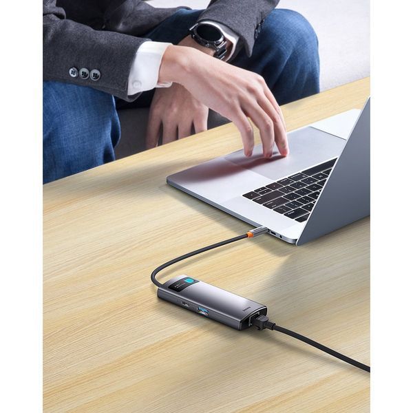 USB-хаб Baseus Metal Gleam Series 4-in-1 Multifunctional Type-C HUB Docking Station Gray （Type-C to USB3.0*3+RJ45*1） 104832837 фото