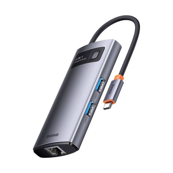 USB-хаб Baseus Metal Gleam Series 4-in-1 Multifunctional Type-C HUB Docking Station Gray （Type-C to USB3.0*3+RJ45*1） 104832837 фото