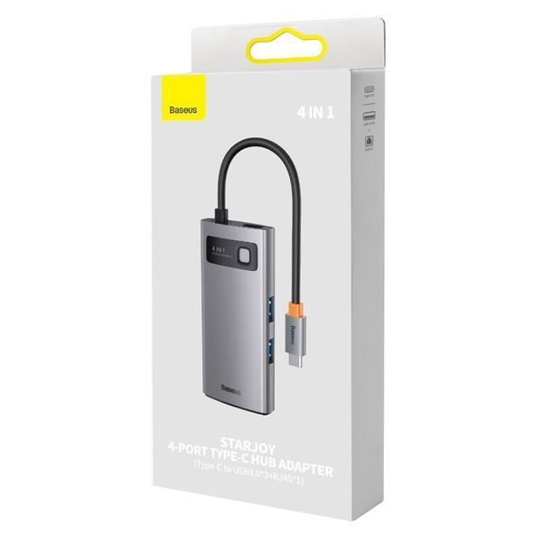 USB-хаб Baseus Metal Gleam Series 4-in-1 Multifunctional Type-C HUB Docking Station Gray （Type-C to USB3.0*3+RJ45*1） 104832837 фото