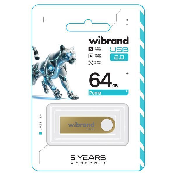 Флеш-накопитель Wibrand USB 2.0 Puma 64Gb Gold 106699025 фото