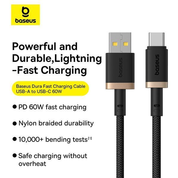 Кабель Baseus Dura Series Fast Charging Cable USB to Type-C 60W 1m Gold+Black 106222028 фото