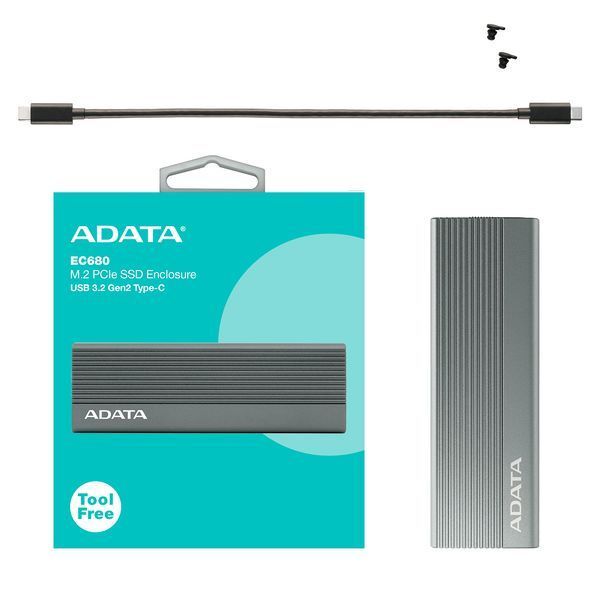 Внешний карман для накопителя A-DATA EC680 для SSD M.2 PCIe USB3.2 Gen2 Type-C Gray 164959880 фото