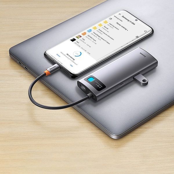 USB-хаб Baseus Metal Gleam Series 4-in-1 Multifunctional Type-C HUB Docking Station Gray （Type-C to USB3.0*3+RJ45*1） 104832837 фото