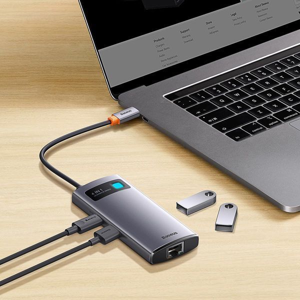 USB-хаб Baseus Metal Gleam Series 4-in-1 Multifunctional Type-C HUB Docking Station Gray （Type-C to USB3.0*3+RJ45*1） 104832837 фото