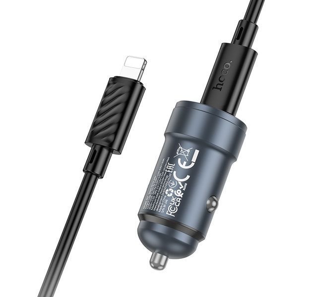 Автомобильное зарядное устройство HOCO Z57 Glorious single-port PD30W car charger set (C to iP) Metal Gray 111396664 фото