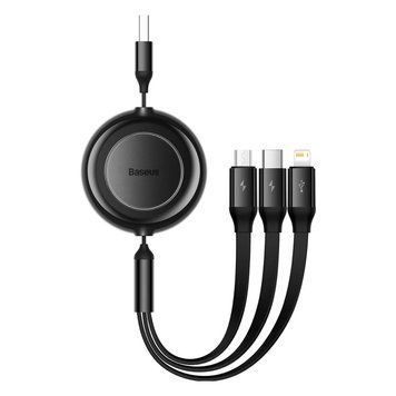 Кабель Baseus Free2Draw Retractable Crystal Fast Charging Data Cable USB to M+L+C 3.5A 1.1m Cluster Black 108528460 фото