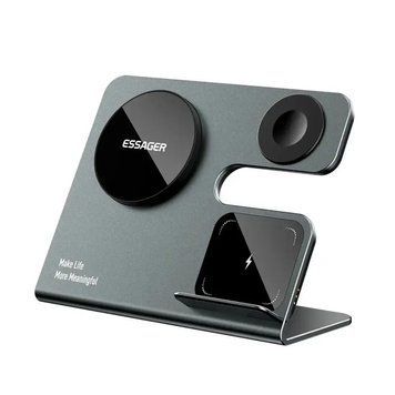Бездротовий мультизарядний пристрій Essager Ruicheng desktop magnetic suction 15W (3 in 1) black 107689510 фото