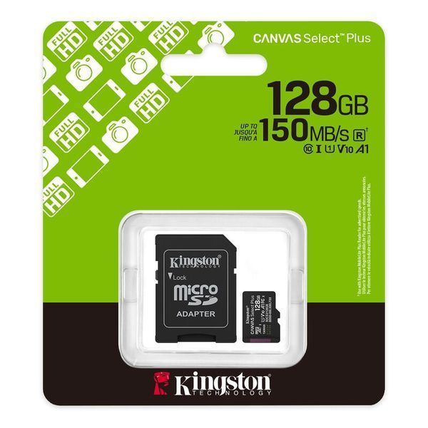 Карта памяти microSDXC (UHS-1) Kingston Canvas Select Plus Gen3 128Gb class 10 А1 (R-150MB/s) (adapter SD) 728086377 фото