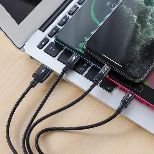 Кабель HOCO X14 3-in-1 Times speed charging cable iP+Micro+Type-C Black 333092318 фото