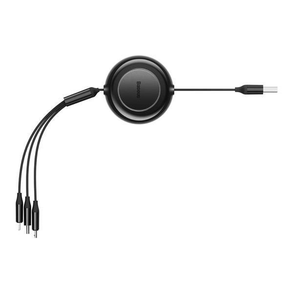 Кабель Baseus Free2Draw Retractable Crystal Fast Charging Data Cable USB to M+L+C 3.5A 1.1m Cluster Black 108528460 фото