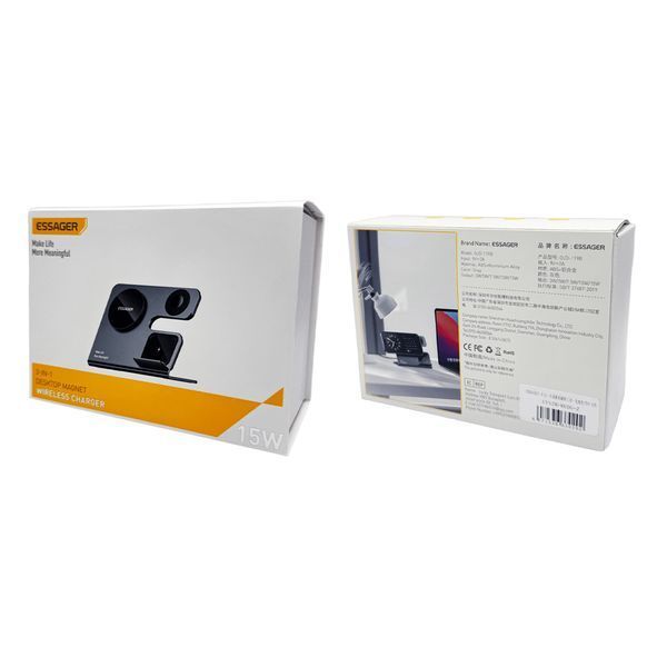 Беспроводное мультизарядное устройство Essager Ruicheng desktop magnetic suction 15W (3 in 1) black 107689510 фото