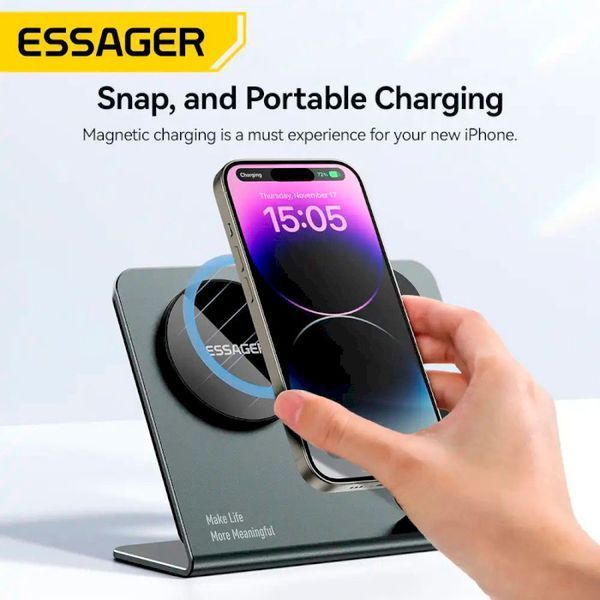 Беспроводное мультизарядное устройство Essager Ruicheng desktop magnetic suction 15W (3 in 1) black 107689510 фото