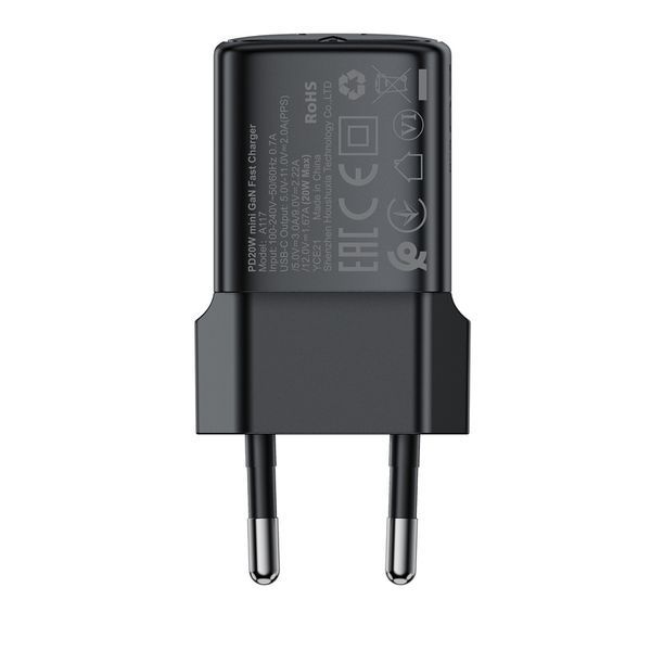 Мережевий зарядний пристрій ACEFAST A117 PD20W mini GaN USB-C fast charger Black 475015114 фото