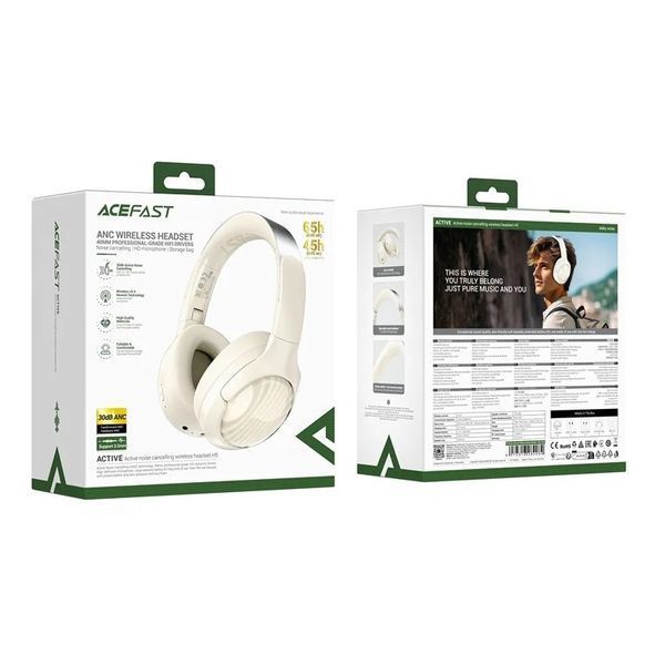 Бездротові накладні навушники ACEFAST H5 active noise cancelling wireless headset Milky White 531901012 фото