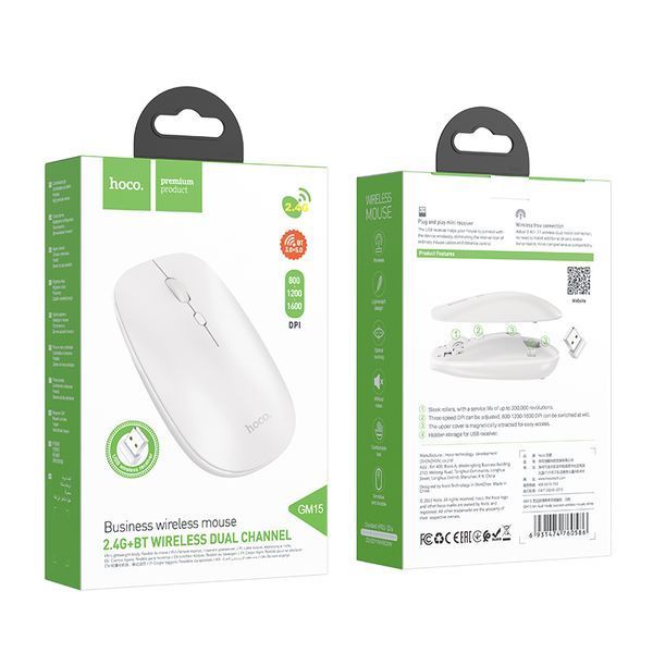 Маніпулятор миша HOCO GM15 Art dual-mode business wireless mouse White 633007367 фото