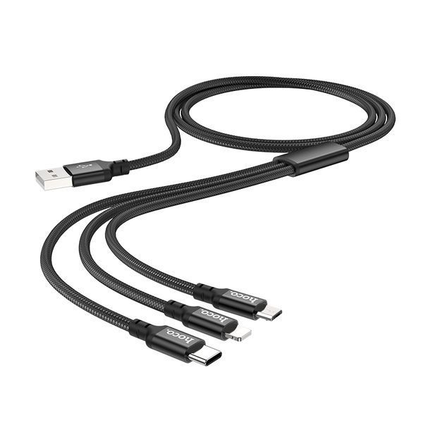 Кабель HOCO X14 3-in-1 Times speed charging cable iP+Micro+Type-C Black 333092318 фото