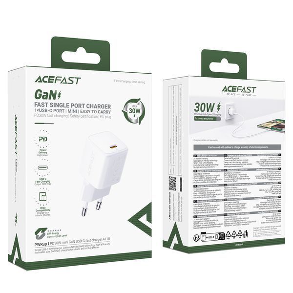 Сетевое зарядное устройство ACEFAST A118 PD30W mini GaN USB-C fast charger 442004717 фото