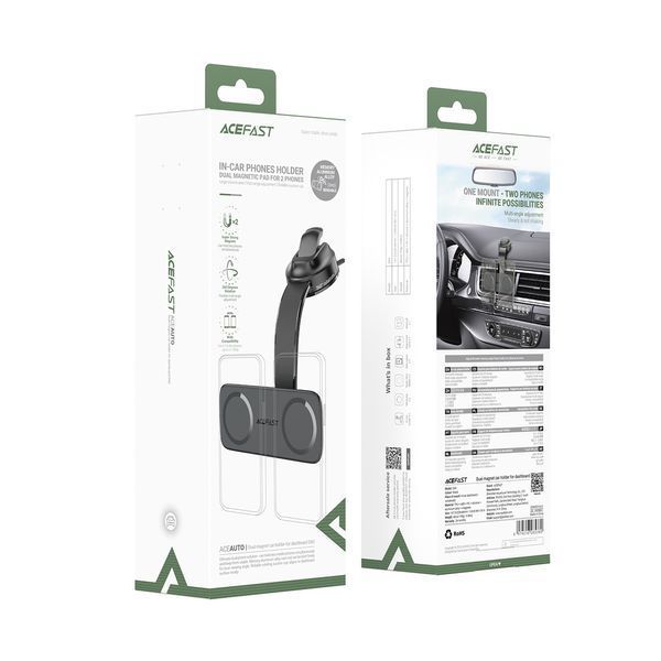 Автодержатель для телефона ACEFAST D60 dual magnet car holder for dashboard Black 351059361 фото