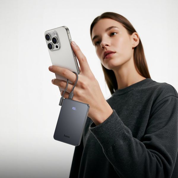 Зовнішній акумулятор HOCO J170 Starlight 22.5W+PD20W fully compatible power bank with cable(10000mAh) Metal Gray 158374338 фото