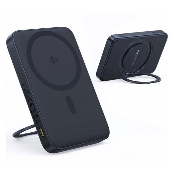 Зовнішній акумулятор Baseus PicoGo Qi2 Magnetic Power Bank with Rotatable Stand 5000mAh 20W Cosmic Black (with Simply Series Charging Cable Type-C 863000208 фото