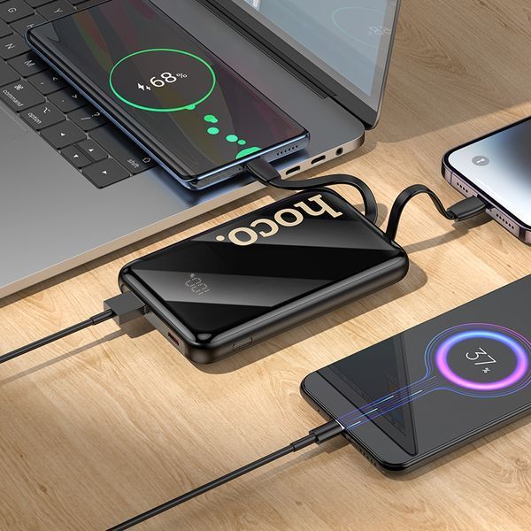 Зовнішній акумулятор HOCO Q37 Graceful 22.5W+PD20W power bank with two cables(10000mAh) Black 109313228 фото