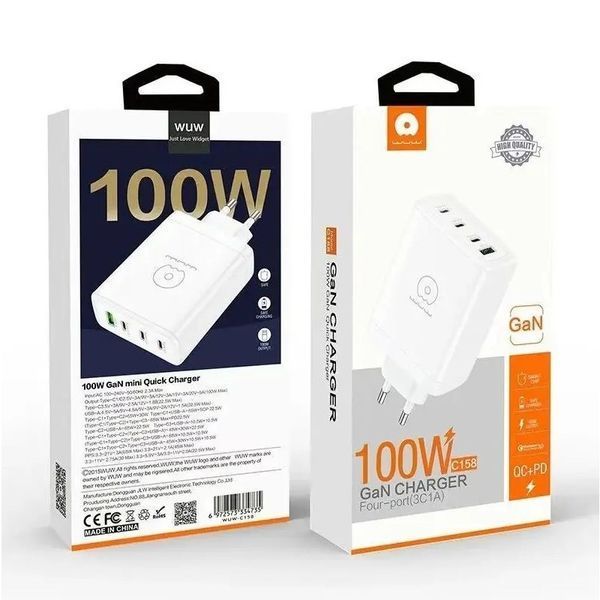 Мережевий зарядний пристрій WUW-C158 1USB 3Type-C + USB A PD100W white 636758872 фото