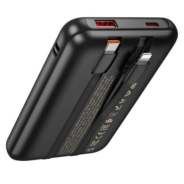 Зовнішній акумулятор HOCO Q37 Graceful 22.5W+PD20W power bank with two cables(10000mAh) Black 109313228 фото