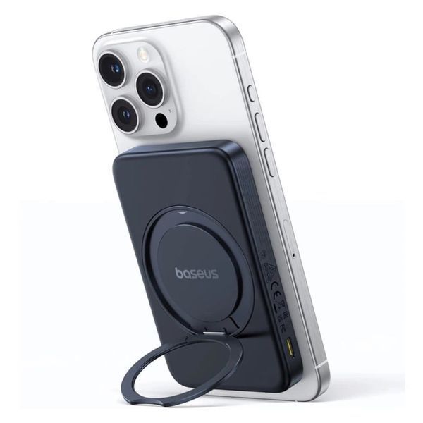Зовнішній акумулятор Baseus PicoGo Qi2 Magnetic Power Bank with Rotatable Stand 5000mAh 20W Cosmic Black (with Simply Series Charging Cable Type-C 863000208 фото