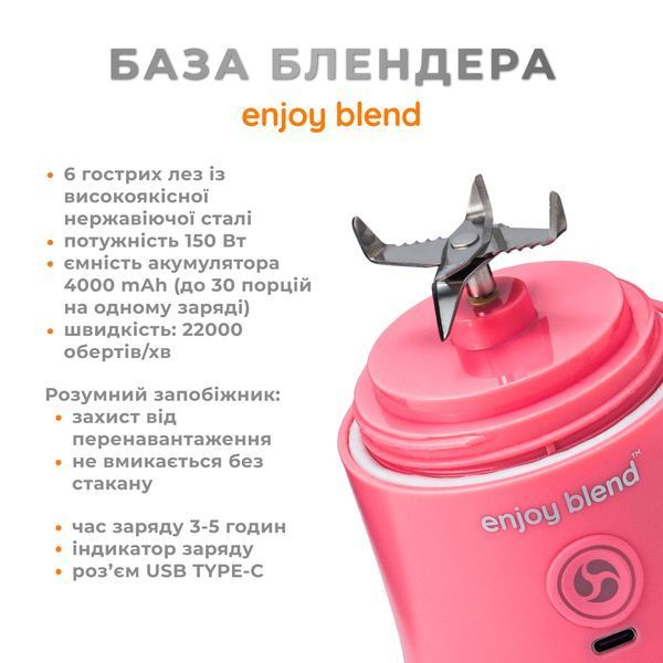 Портативный блендер ENJOY BLEND 63738399 рожевий (кораловий) 434786076 фото