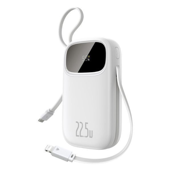 Зовнішній акумулятор Baseus EnerFill FC31 Digital Display Power Bank with 2 Built-in Cables 20000mAh 22.5W Moon White 113625036 фото