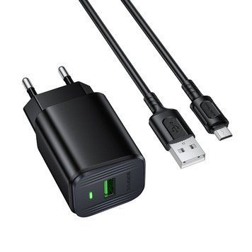 Сетевое зарядное устройство с кабелем BOROFONE BAS82A Star single port QC3.0 charger set (Micro) (EU) Black 214296623 фото