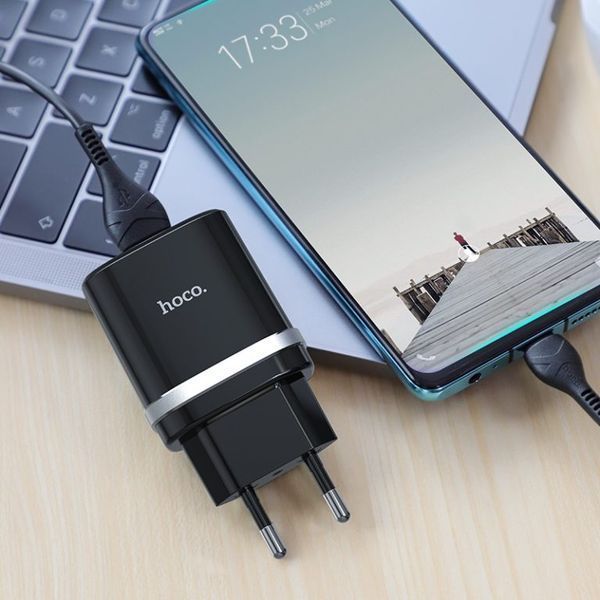 Мережевий зарядний пристрій з кабелем HOCO C12Q Smart QC3.0 charger set(Type-C) 18W Black 840845686 фото