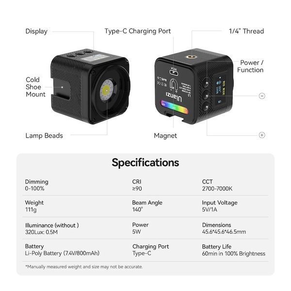 Відеосвітло Ulanzi L3 RGB COB Fill Light, 5W (UV-L052GBB1 L3 RGB) 862499359 фото